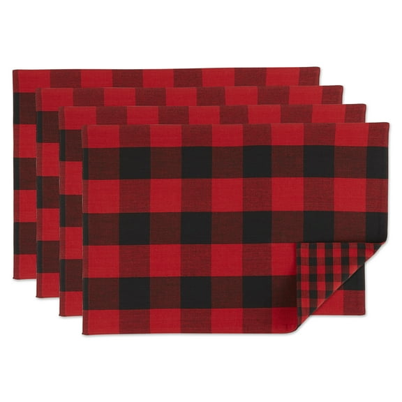 Red/Black Reversible Gingham/Buffalo Check Placemat Set