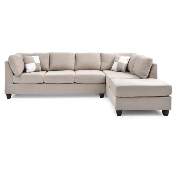 Contemporary Home Living Reversible Microsuede 4-Seater Sectional Sofa with Throw Pillows - 111" -