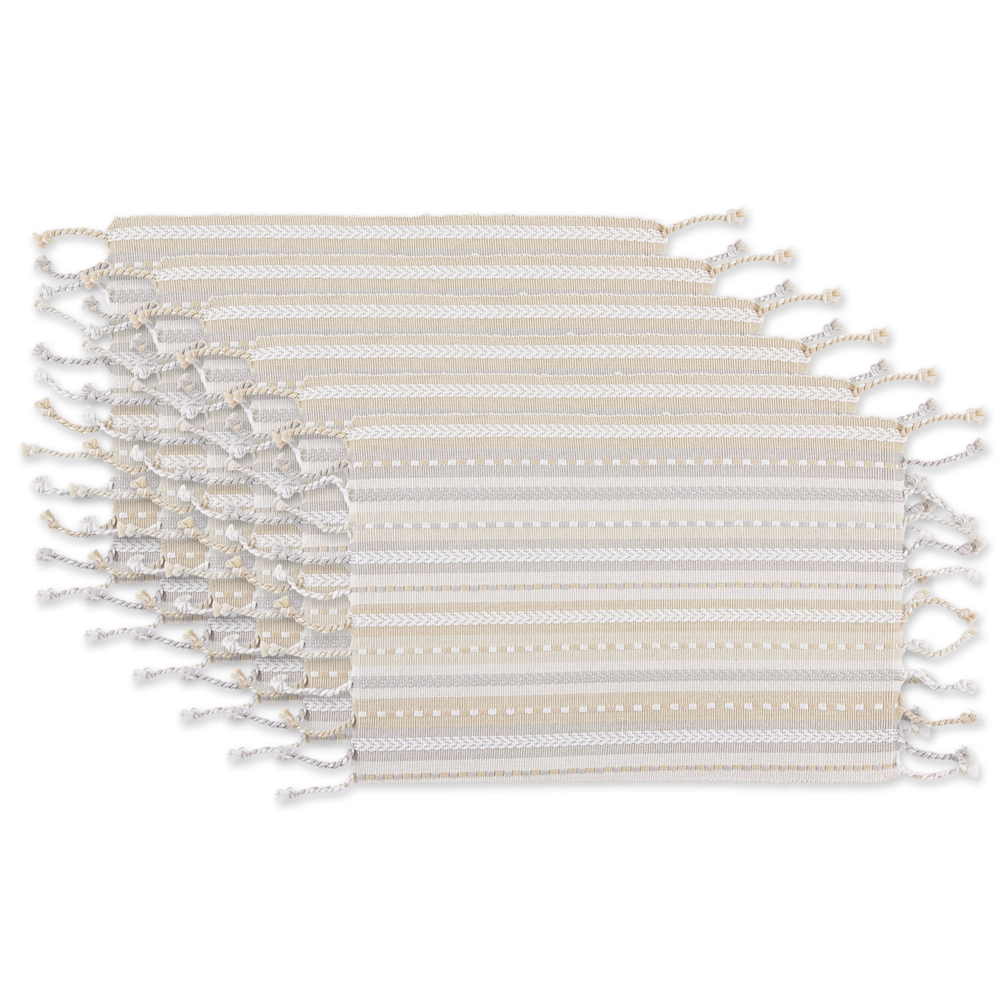 Natural Beige and White Cotton Striped Placemats Set of 6
