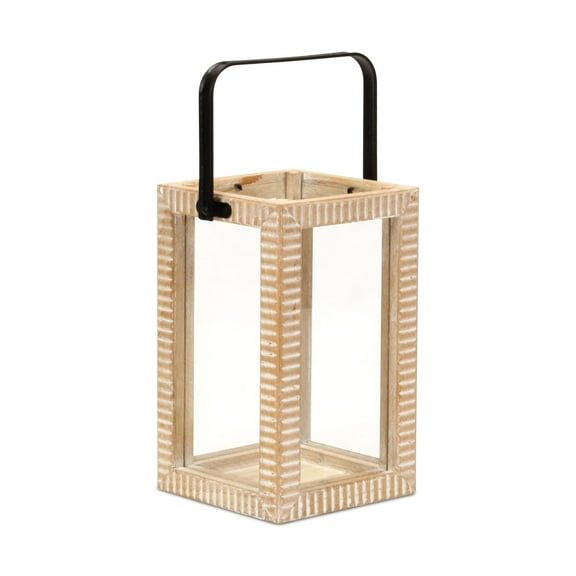 Contemporary Home Living Ridge Patterned Wooden Tabletop Lantern - 13.25"