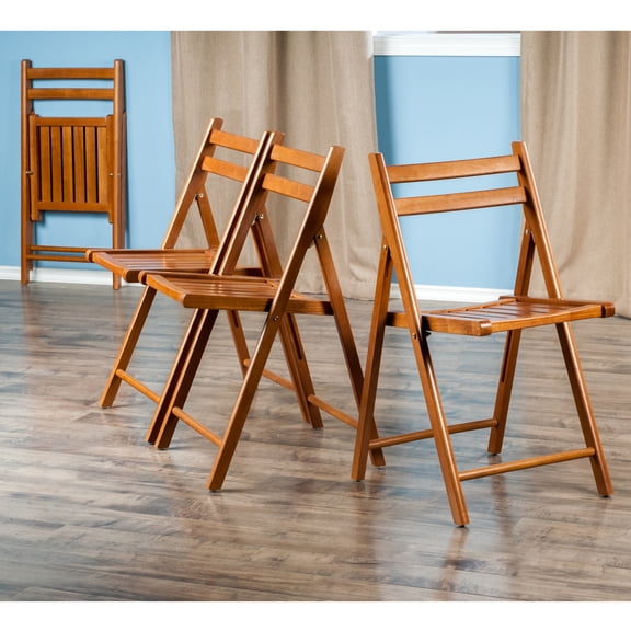 Contemporary Home Living Traditional Natural Teak Folding Chair Set - Set of 4