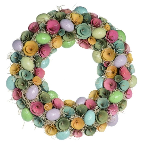 Contemporary Home Living Rosette Egg Easter Wreath, Vibrantly Colored 17-Inch