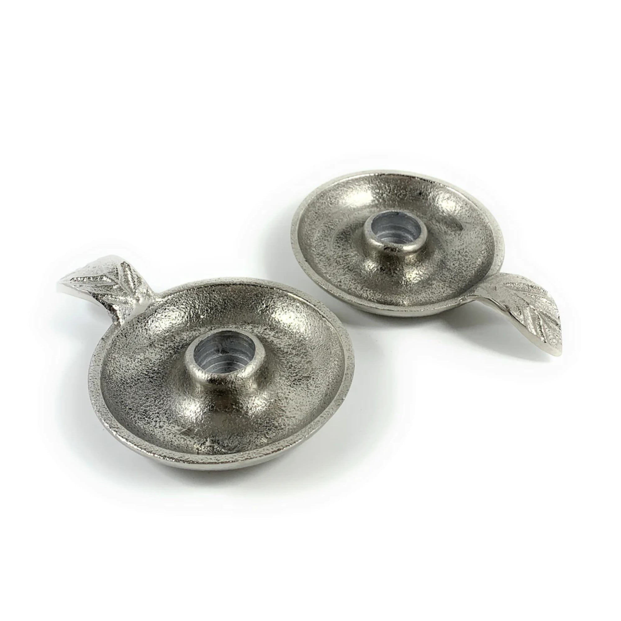 Elegant Winter Charm Silver Dish Candle Holder Set of 2