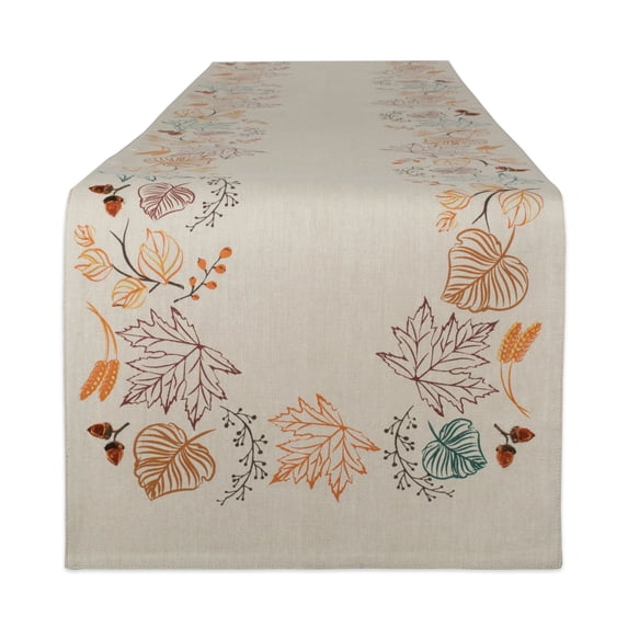 Scattered Autumn Leaves Fall Harvest Table Runner - 72" - Beige and Orange
