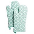 thumbnail image 1 of Contemporary Home Living Set of 2 Aqua Green and White Lattice Oven Mitt 13", 1 of 8