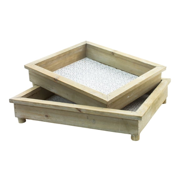 Contemporary Home Living Set of 2 Beige and White Rectangular Trays 14.25"