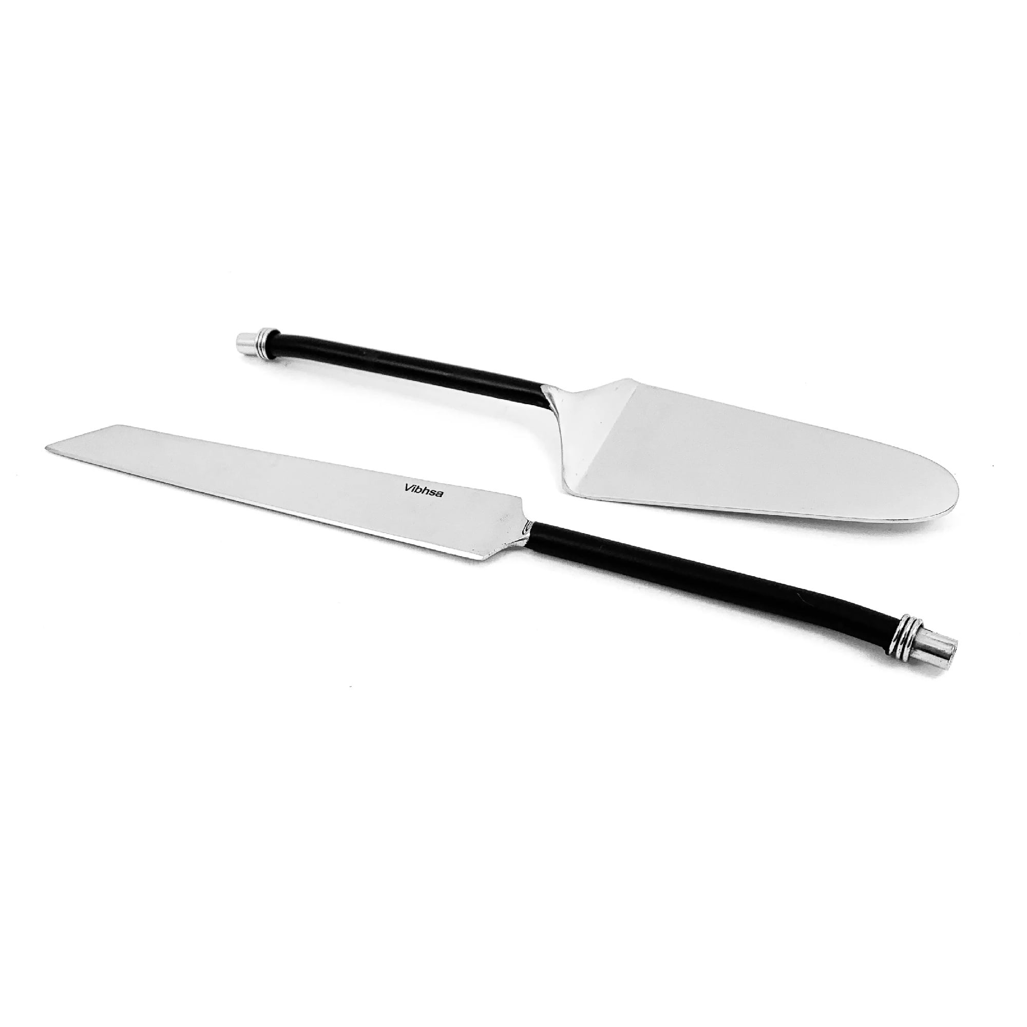 Contemporary Home Living Set of 2 Black Cake Knife and Server 10.5