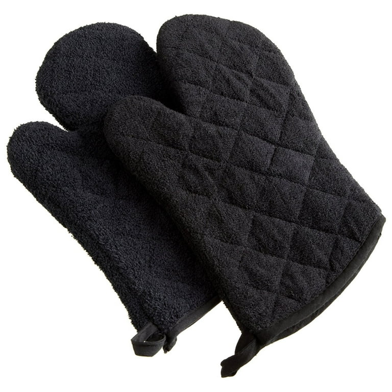 Contemporary Home Living Set of 2 Black Decorative Pan Handling Cloth Oven  Mitts 13