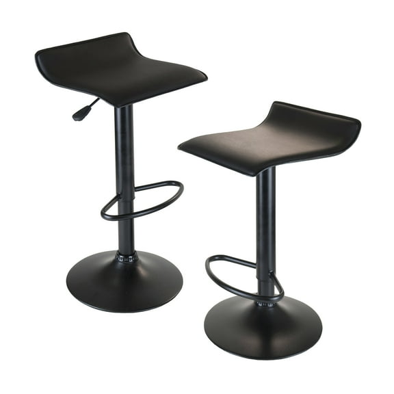 Set of 2 Black Elegant Obsidian Adjustable Swivel Backless Stool, 33.25"
