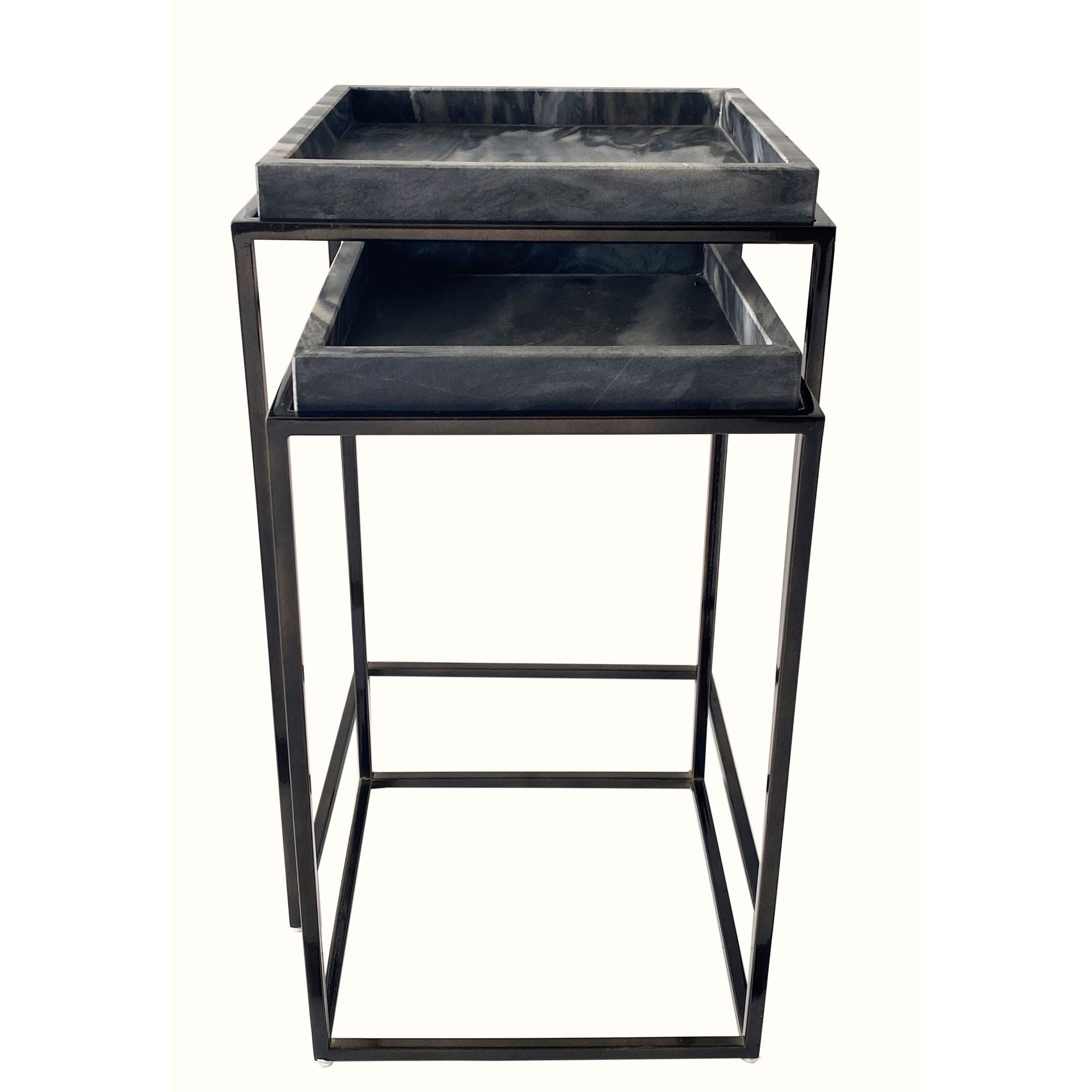 Set of 2 Gray Marble Top Square Nesting Tables