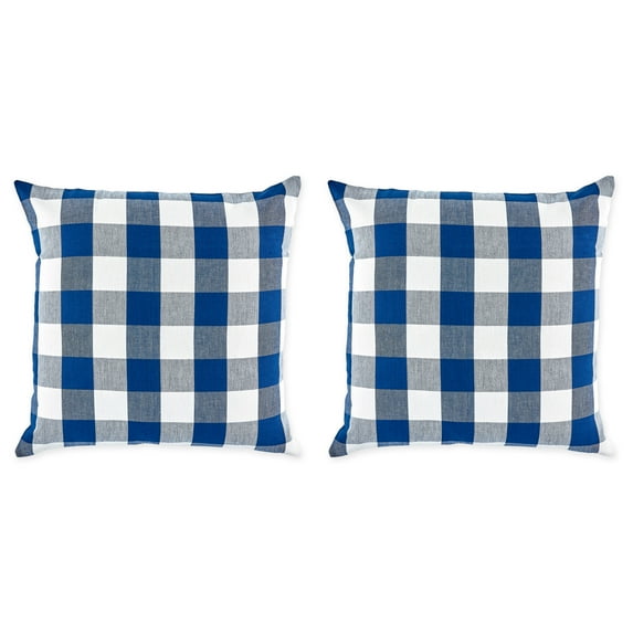 Set of 2 Blue And White Checkered Square Soft Pillow 20"