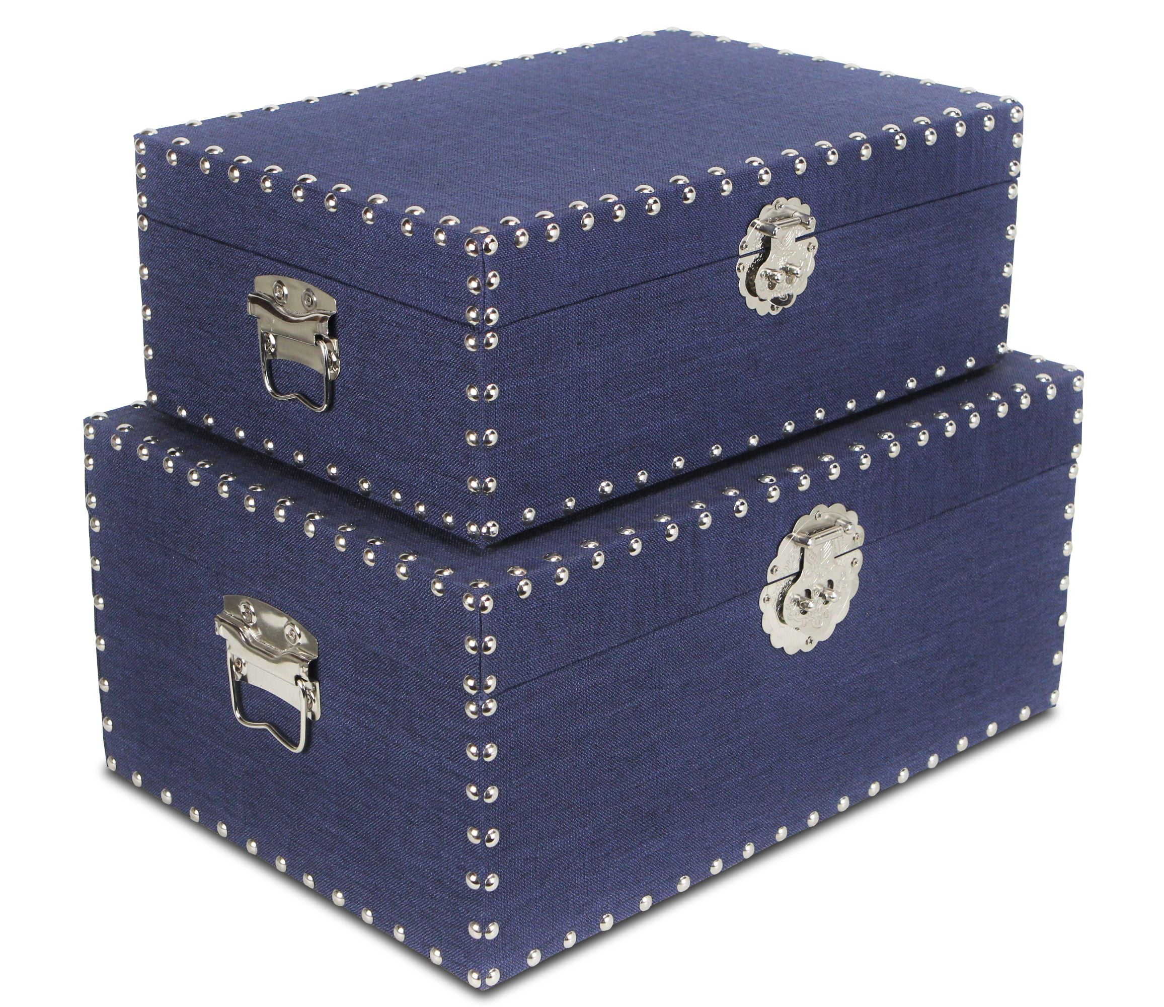 Contemporary Home Living Set of 2 Blue Natural Linen Storage Boxes with