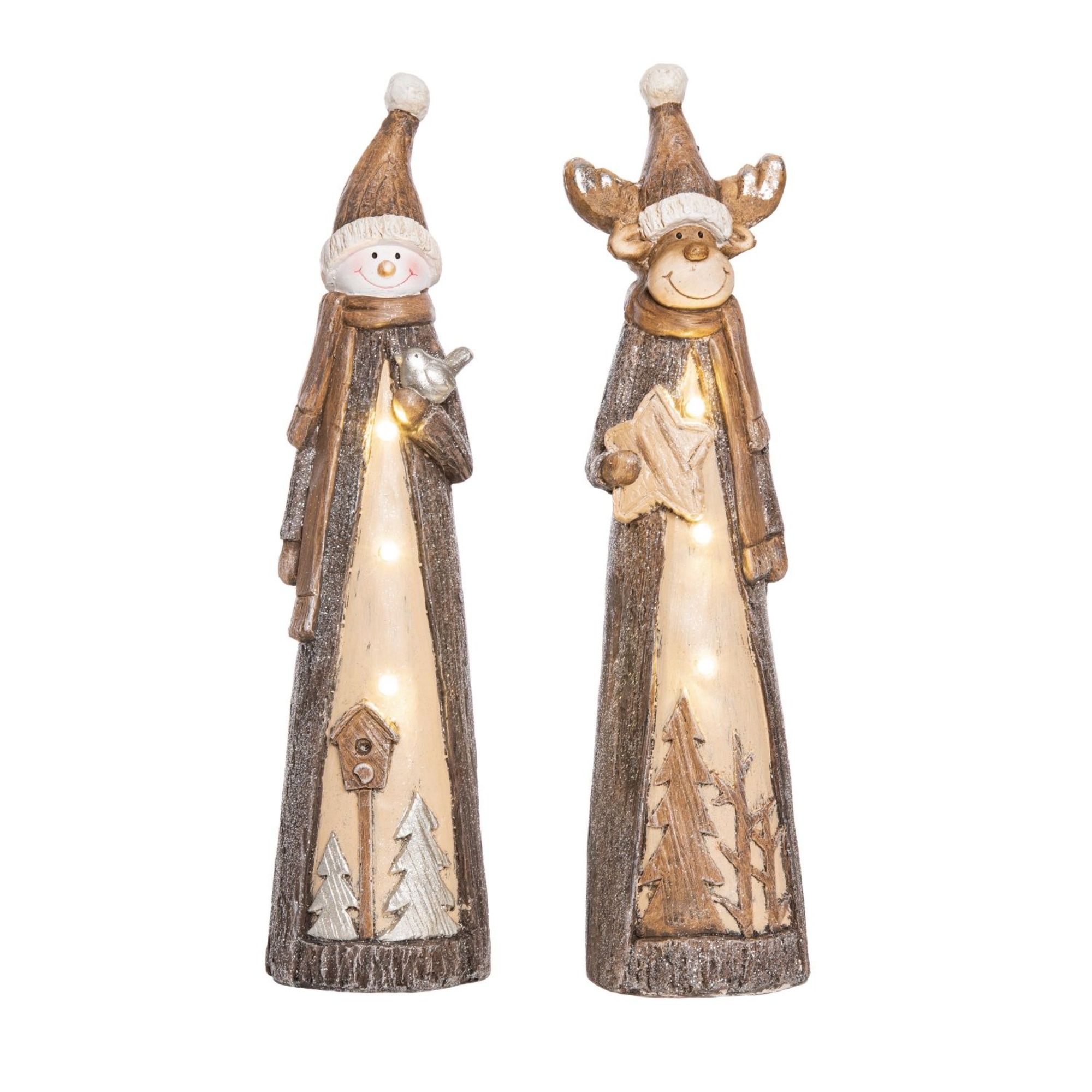 Contemporary Home Living Set of 2 Brown Christmas Light Up Snowman and