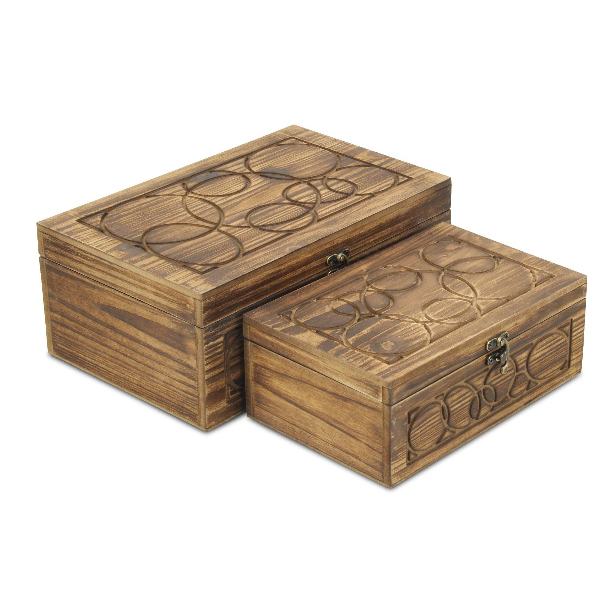 Contemporary Home Living Set of 2 Brown Vintage Handcrafted Carved ...