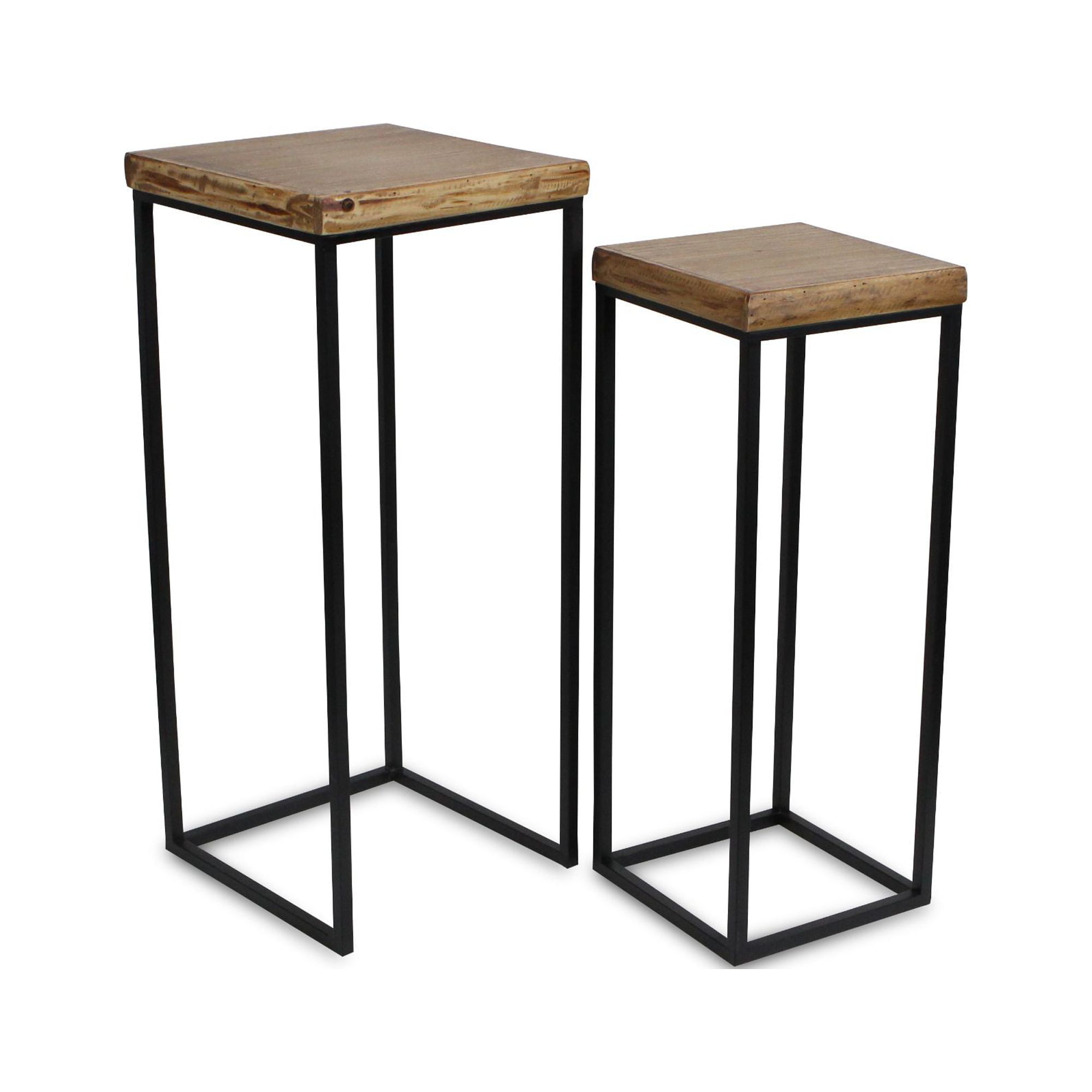 Contemporary Home Living Set of 2 Brown and Black Square Top Side