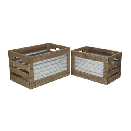 Set of 2 Brown and Gray Handcrafted Rectangular Storage Crates 16.25"