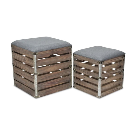 Contemporary Home Living Set of 2 Brown and Gray Handmade Square Storage Bench