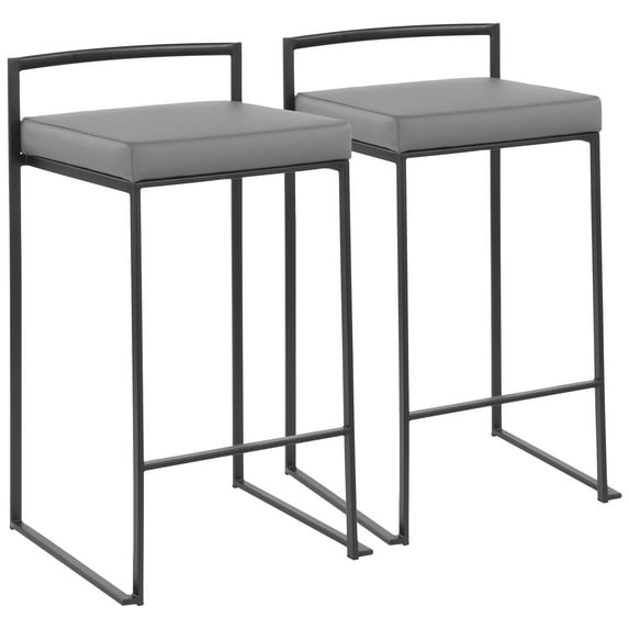 Contemporary Home Living Set of 2 Contemporary Barstools in Black and Grey Faux Leather 31"