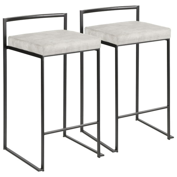 Contemporary Home Living Set of 2 Contemporary Barstools in Black and Light Grey Cowboy Faux Leather