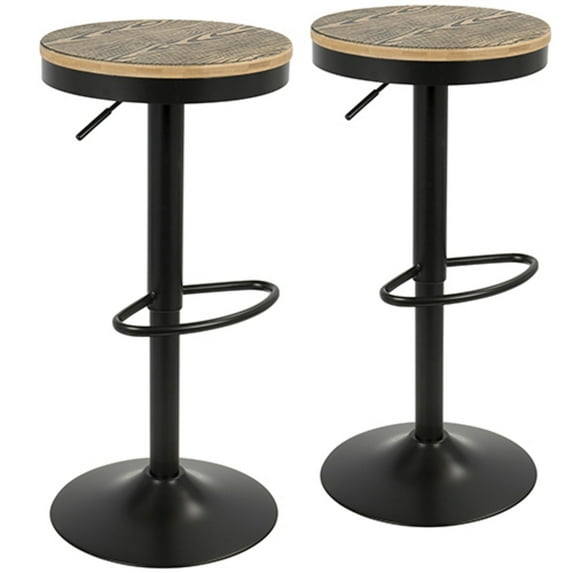Contemporary Home Living Set of 2 Dakota Wood Industrial Adjustable to Height Swivel Indoor Bar