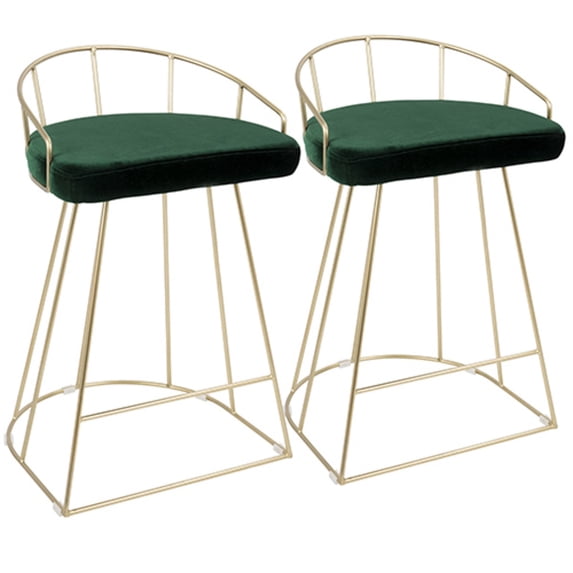 Contemporary Home Living Set of 2 Gold Accent Green Upholstered Metal Indoor Bar Stools 31.25"