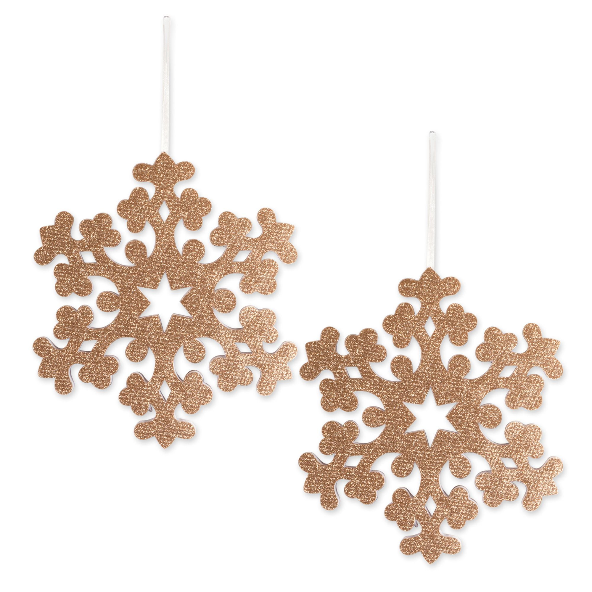Set of 2 Gold Glitter Snowflake Hanging Ornaments