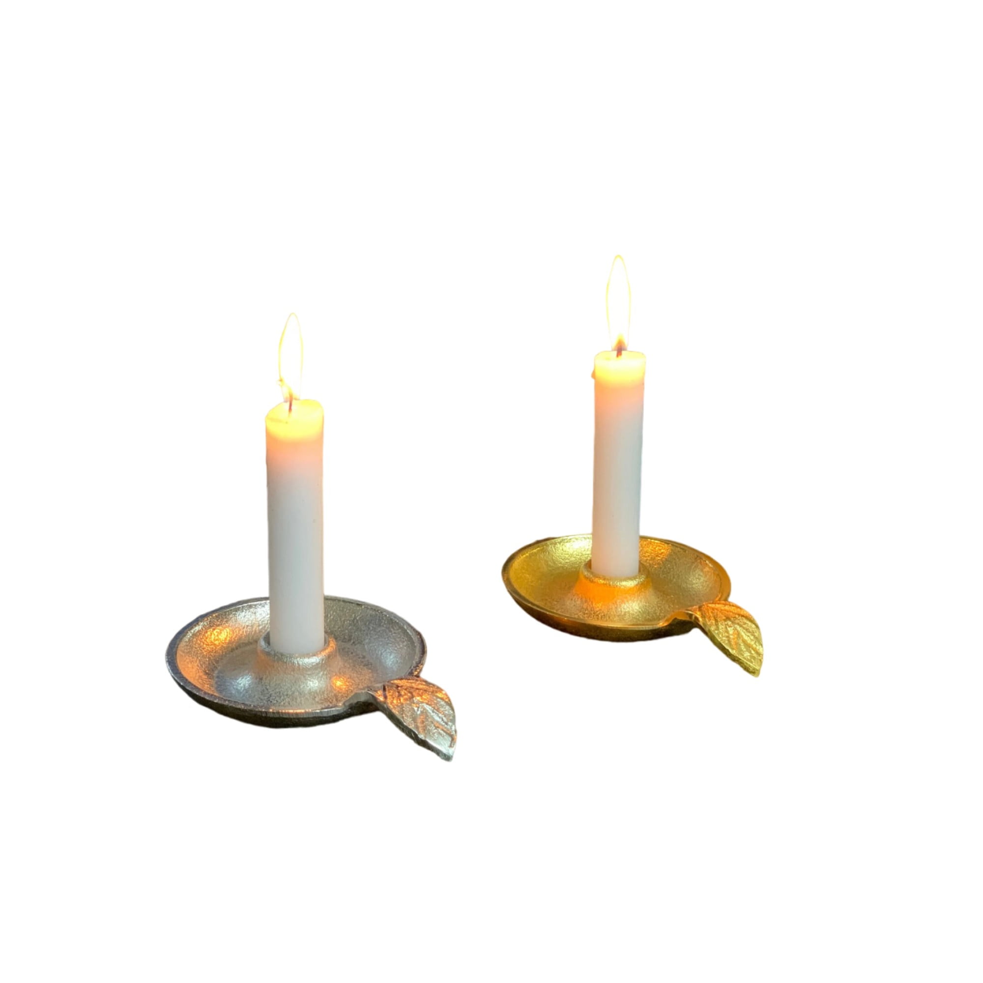 Elegant Gold and Silver Aluminum Taper Dish Candle Holder Set