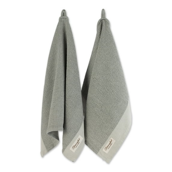 Contemporary Home Living Set of 2 Gray Washed Waffle Dish Towel, 18"