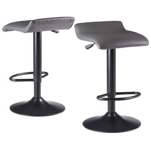 Contemporary Home Living Set of 2 Gray and Black Leather Low Back Design Adjustable Stool with