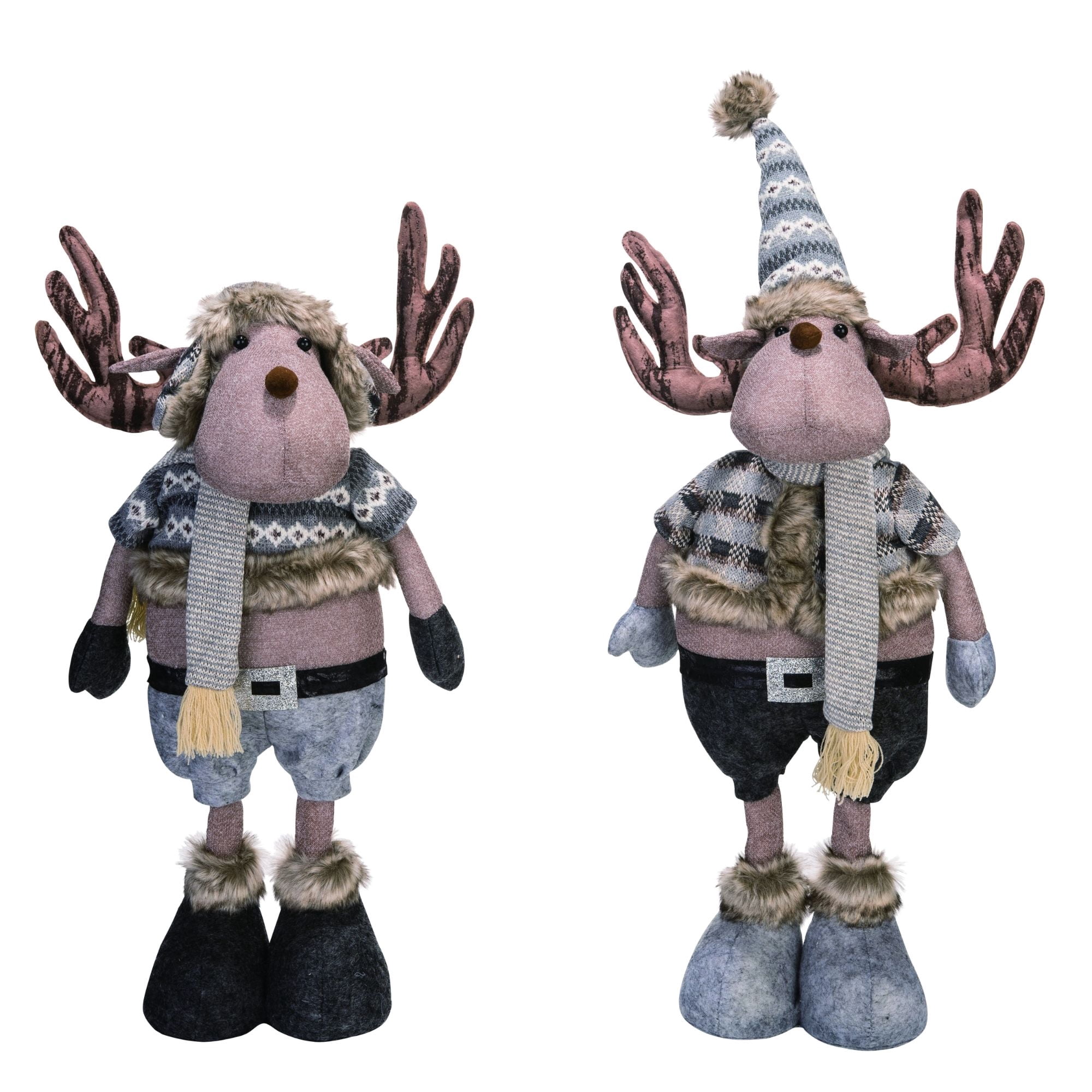 Contemporary Home Living Set of 2 Gray and Brown Plush Moose Standing ...