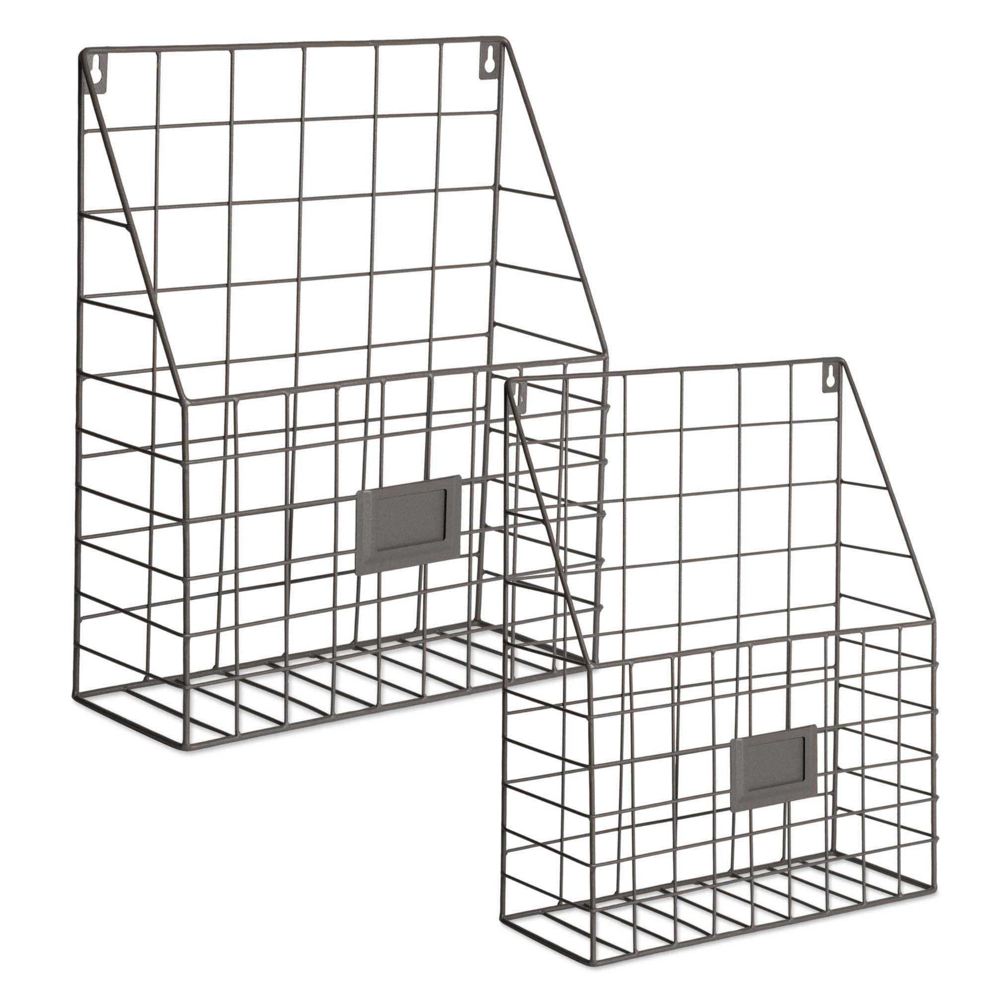 Contemporary Home Living Set of 2 Grey Wire Wall File Basket Storage ...
