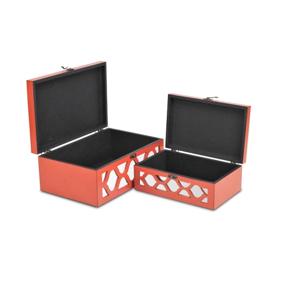 Contemporary Home Living Mirrored Moroccan Pattern Storage Boxes - 12" - Set of 2 - Orange