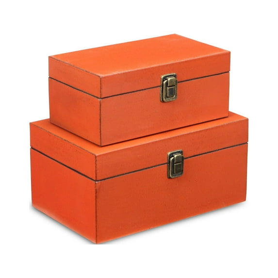Contemporary Home Living Set of 2 Orange and Gold Distressed Storage Boxes 10.25"