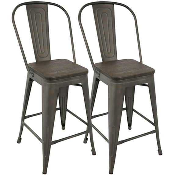 Contemporary Home Living Set of 2 Oregon Industrial Antique and Espresso High Back Barstools 39.5"