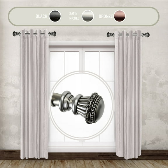 Contemporary Home Living Set of 2 Satin Nickel Artistic Design Solid Side Curtain Rods 52"