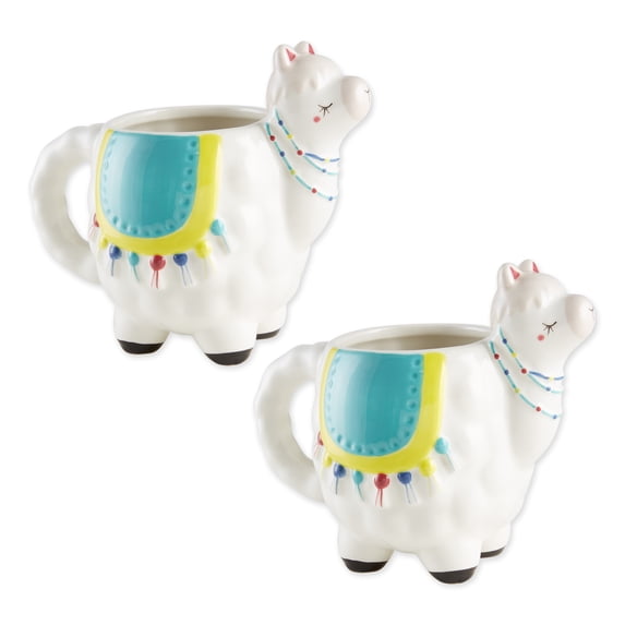 Contemporary Home Living Set of 2 White, Powder Blue, and Yellow Home Kitchen Essentials Llama