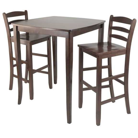 Contemporary Home Living Set of 3 Antique Walnut Pub Dining Table with Ladder Back Stool 38.75"