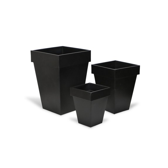 Contemporary Home Living Set of 3 Black Handmade Tapered Square Planter 20.75"