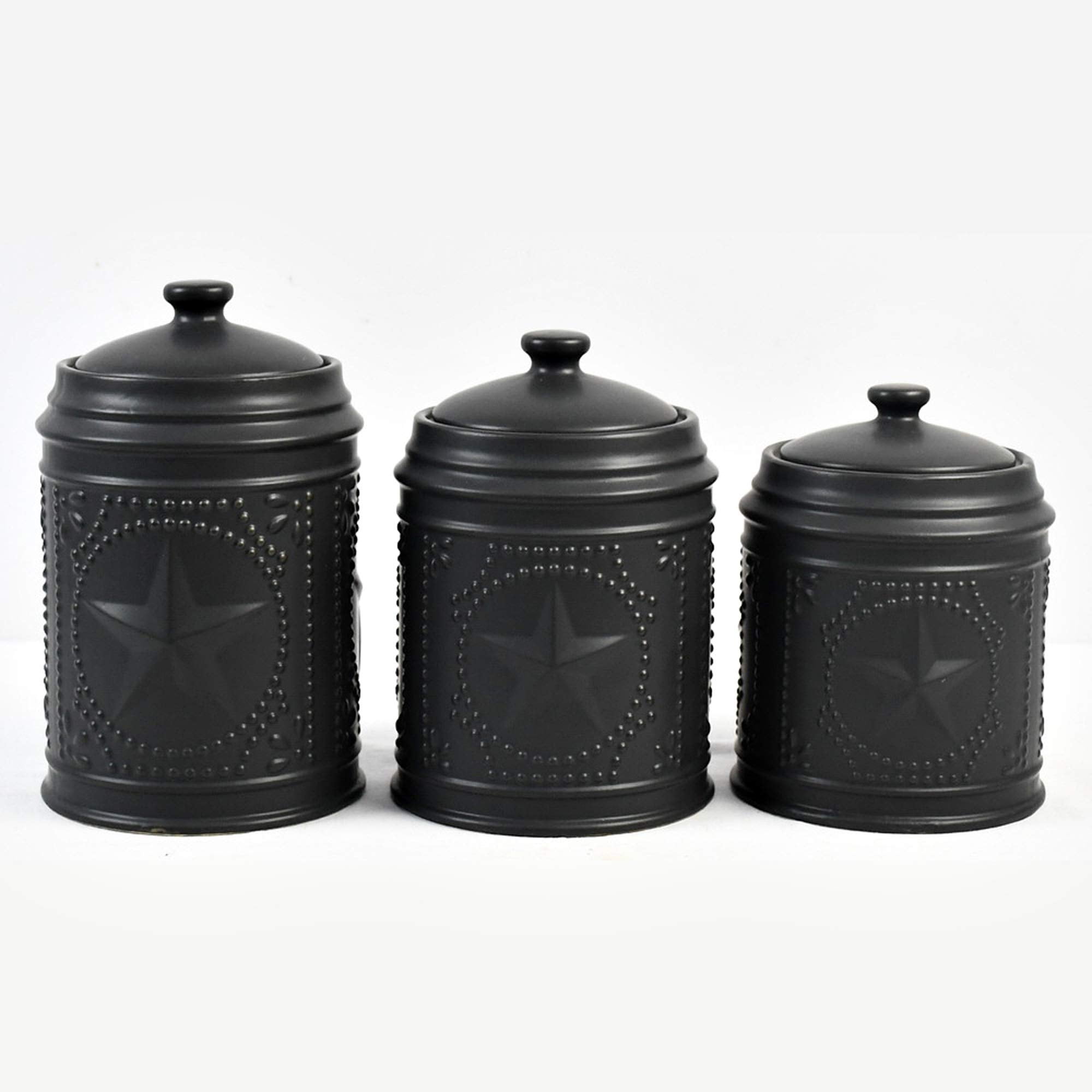 Set of 3 Black Ceramic Airtight Storage Canisters