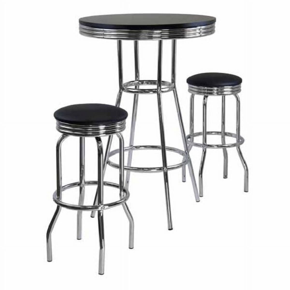 Black Faux Leather and Chrome 3-Piece Pub Set