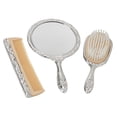 thumbnail image 1 of Contemporary Home Living Set of 3 Bright Nickel-Plated, Ornate-Designed Comb, Brush And Mirror,, 1 of 2