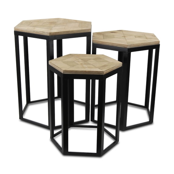 Contemporary Home Living Set of 3 Brown Contemporary Hexagon Nesting Tables 24.75"