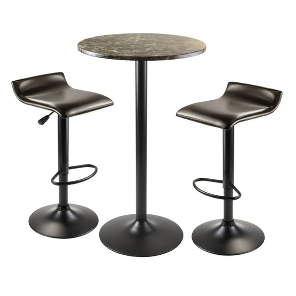 Contemporary Home Living Set of 3 Brown Cora Round Pub Table and Two Swivel Stool 39.75”