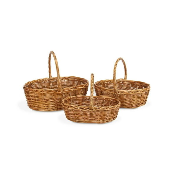 Contemporary Home Living Set of 3 Brown Oval Storage Basket with Braided Handle 16"