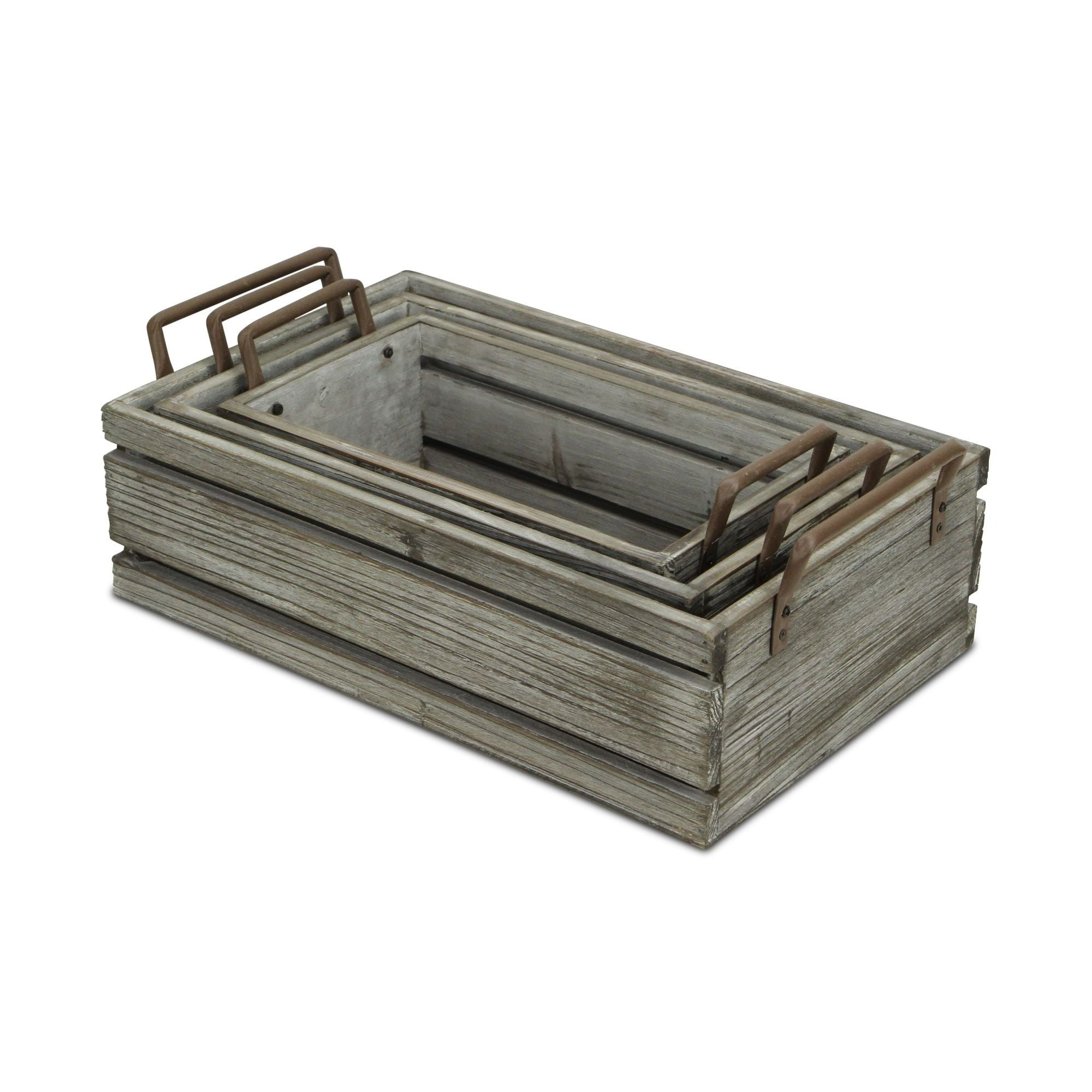 Set of 3 Gray Rectangular Storage Crates with Side Handle 16.5 ...