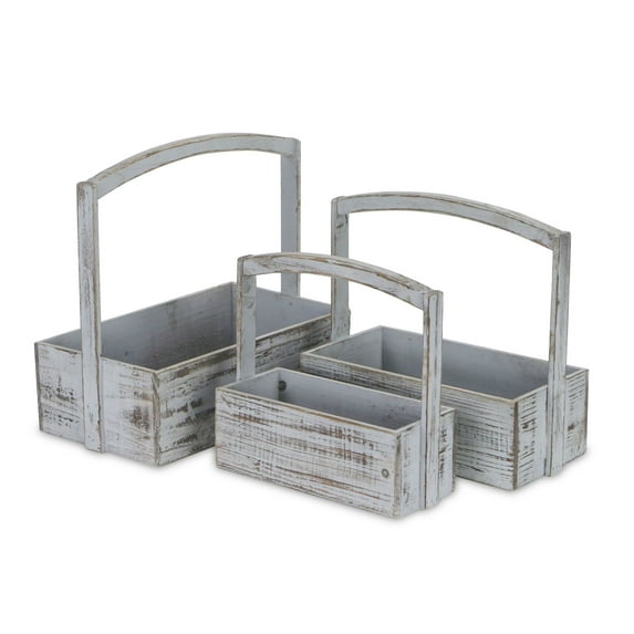 Contemporary Home Living Set of 3 Gray Storage Basket with Raised Center Handle 15.25"