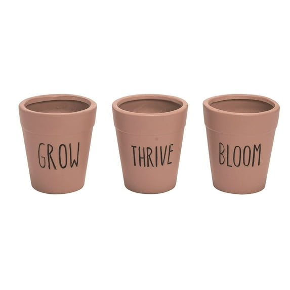 Contemporary Home Living Set of 3 "Grow Thrive Bloom" Spring Mini Pot Planters 4"