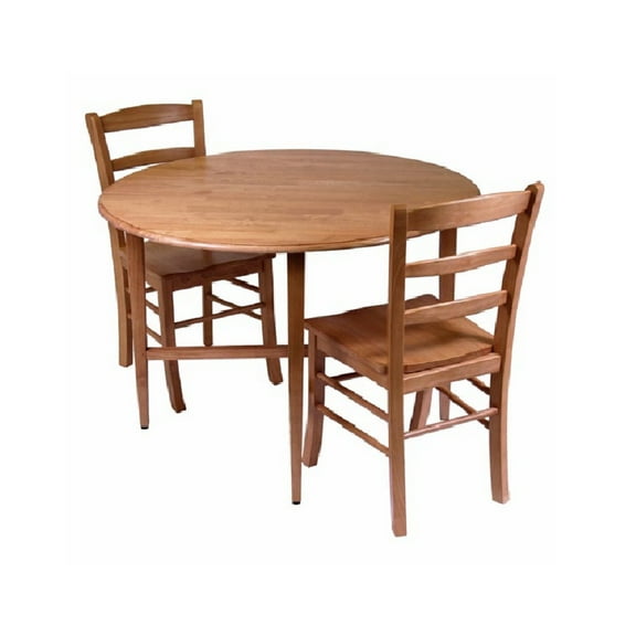 Contemporary Home Living Set of 3 Light Oak Beige Round Wooden Drop Leaf Dining Table and Chairs,