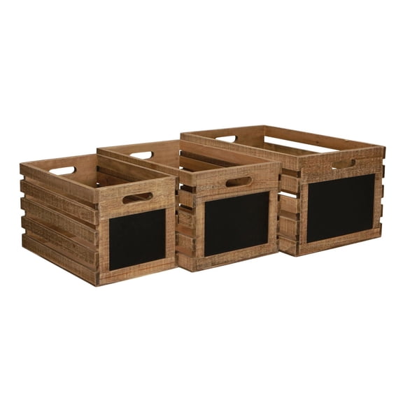 Contemporary Home Living Handcrafted Rectangular Wooden Crates - 19.25 - Brown - Set of 3