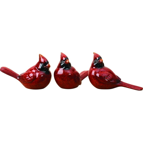 Contemporary Home Living Set of 3 Red and Black Cardinal Bird Christmas Figurines 6"